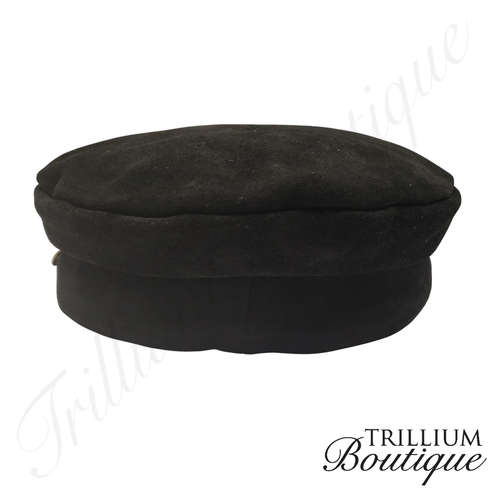 BRIXTON Hat Kayla Cap XS Black Soft Suede Leather Bill Y2K Cottagecore Classic